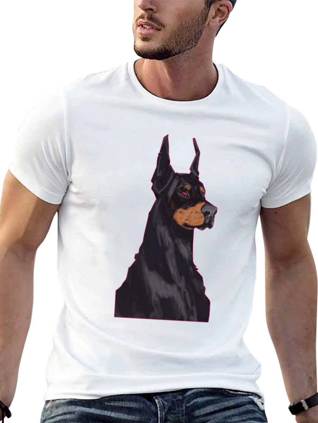 Doberman Dog Graphic Tee - Black Cotton T-Shirt