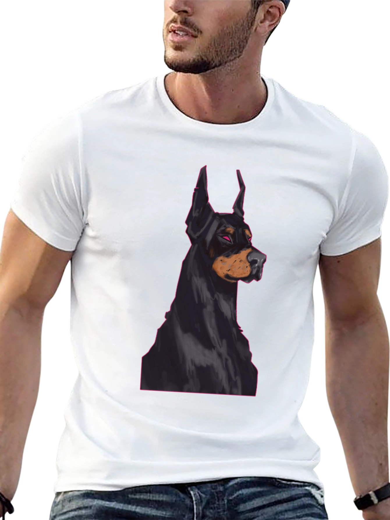 Doberman Dog Graphic Tee - Black Cotton T-Shirt