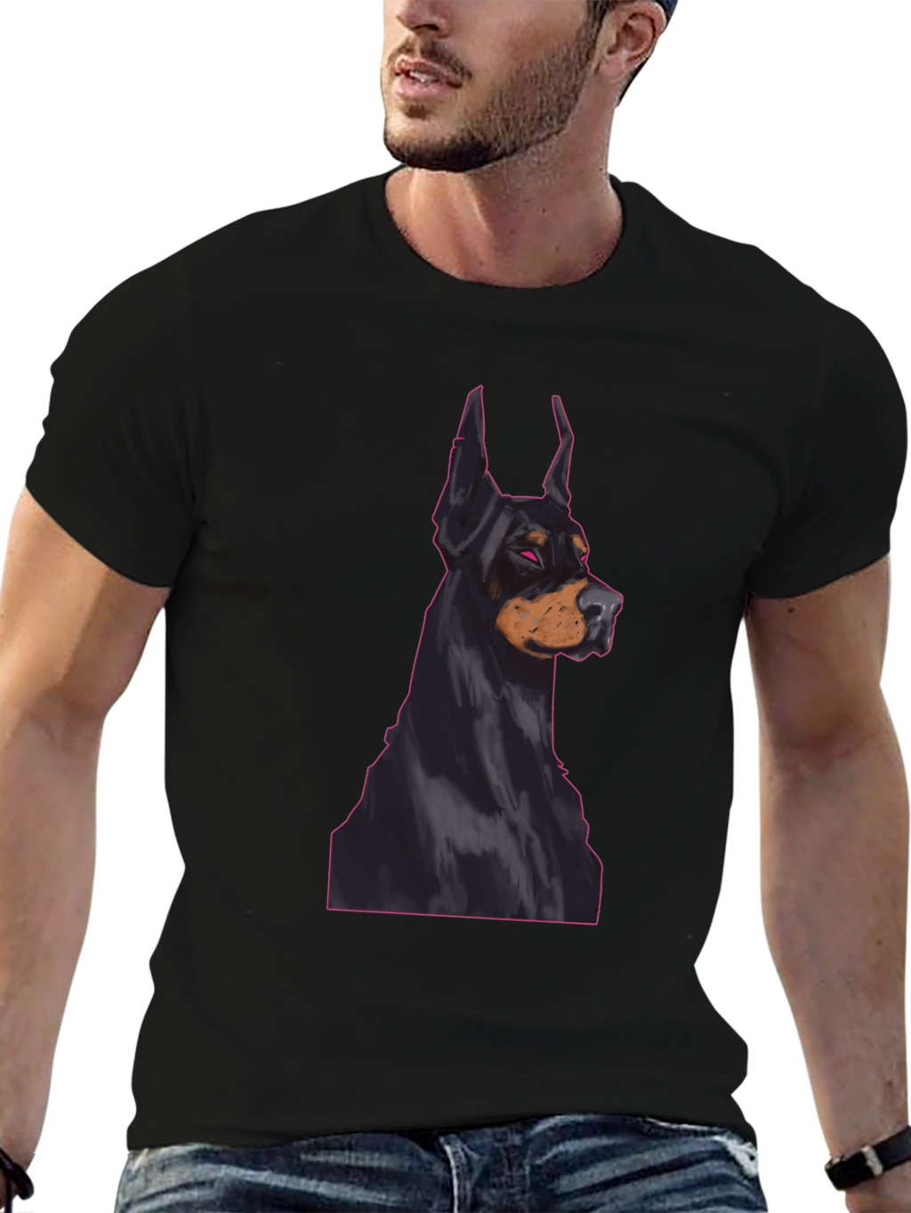 Doberman Dog Graphic Tee - Black Cotton T-Shirt