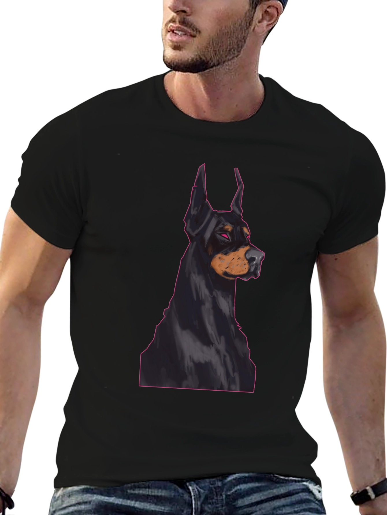 Doberman Dog Graphic Tee - Black Cotton T-Shirt