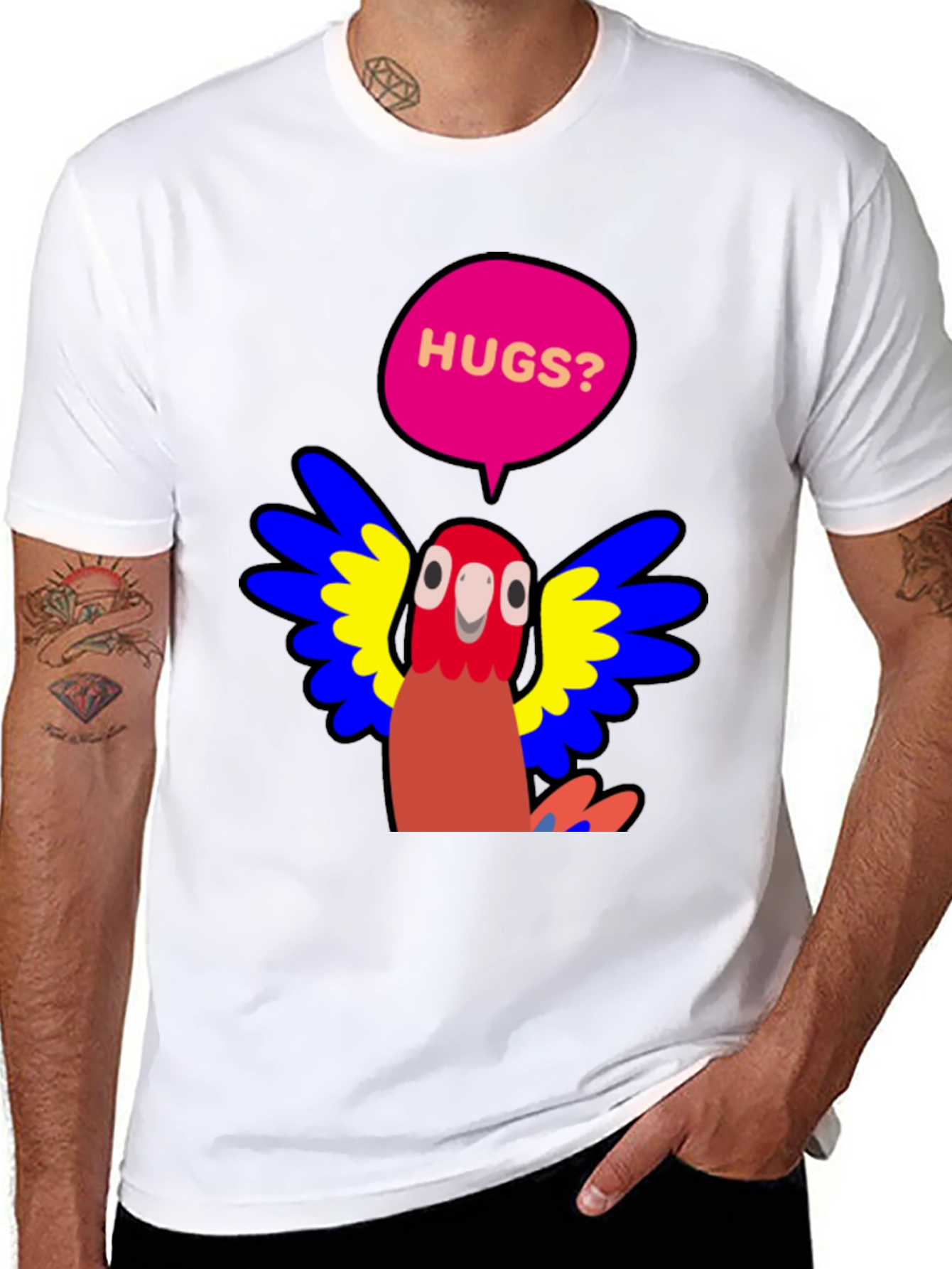 Hugs Parrot Graphic T-Shirt