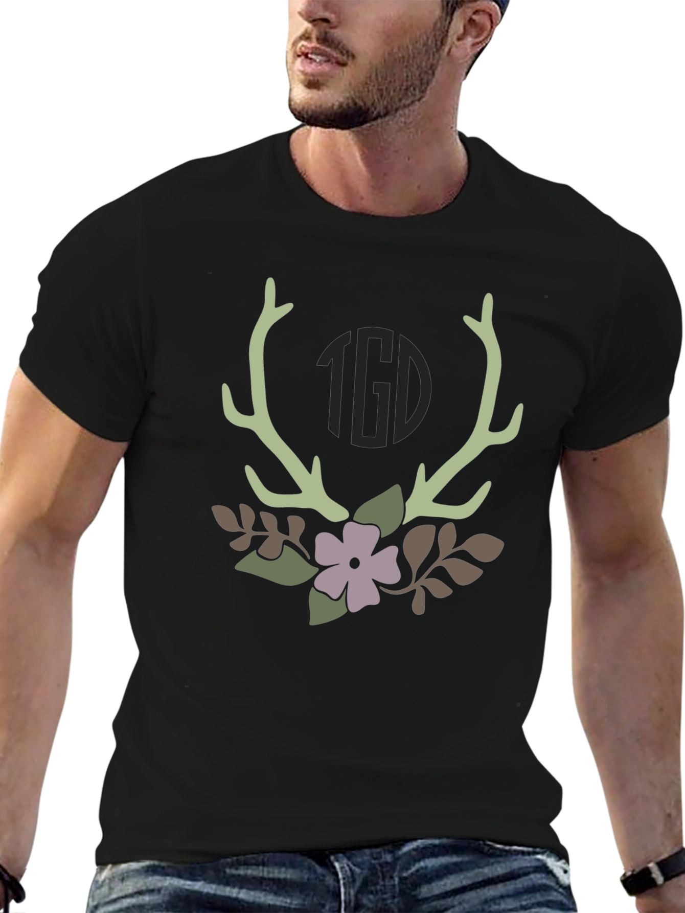 Antler & Floral Graphic Tee - Stylish Nature Inspired Design