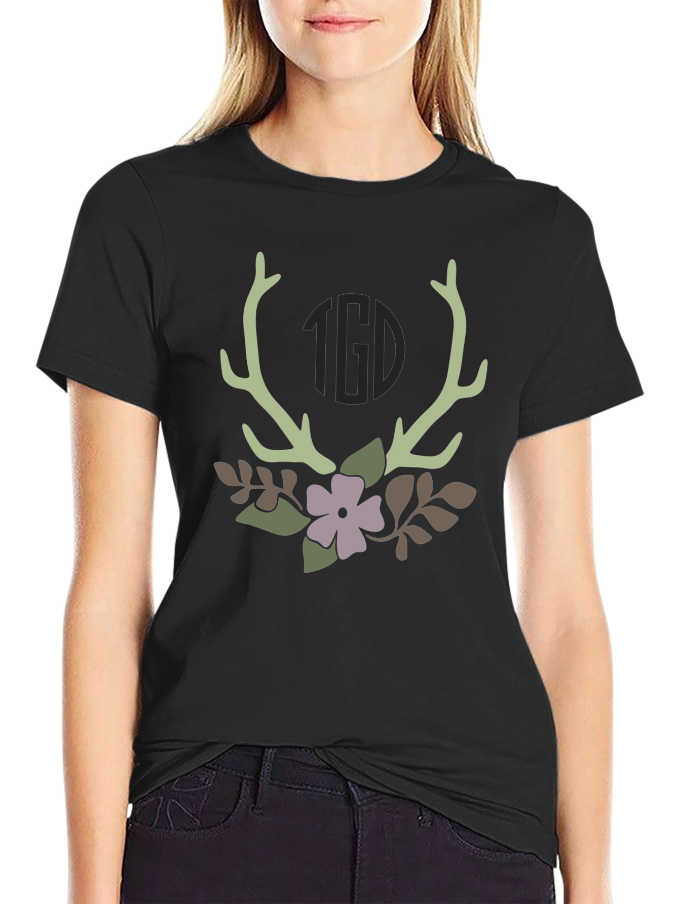 Antler & Floral Graphic Tee - Stylish Nature Inspired Design