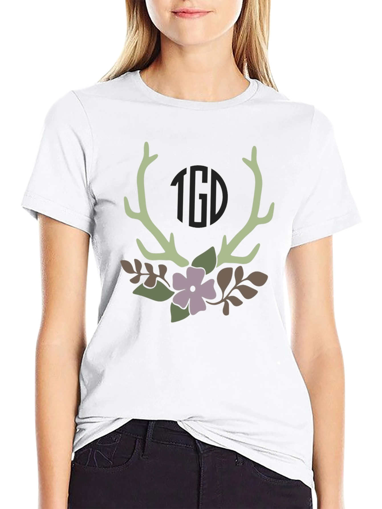 Antler & Floral Graphic Tee - Stylish Nature Inspired Design