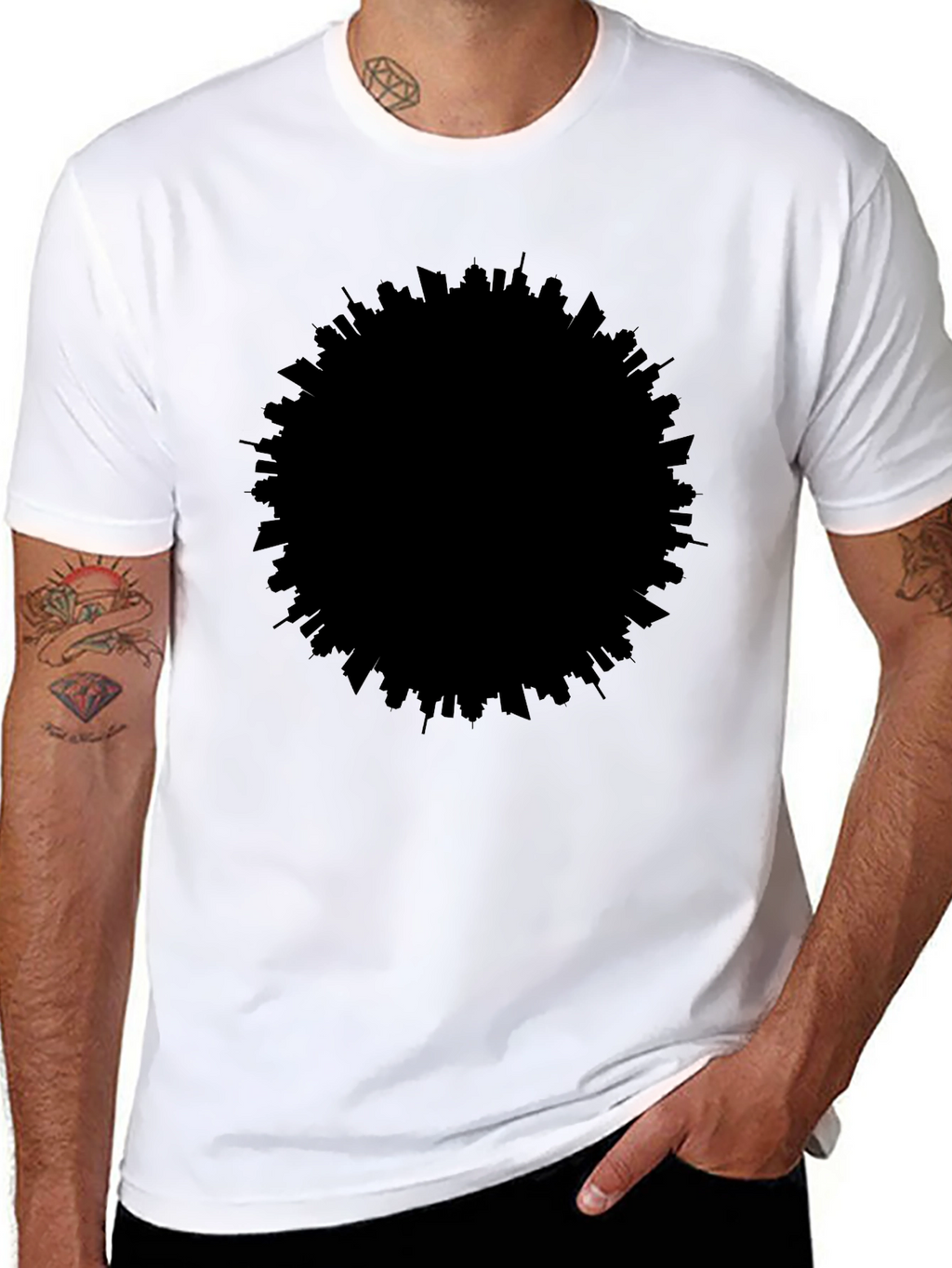 Modern Cityscape Silhouette Black T-Shirt