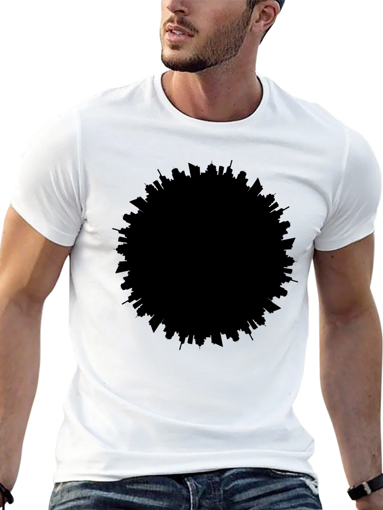 Modern Cityscape Silhouette Black T-Shirt