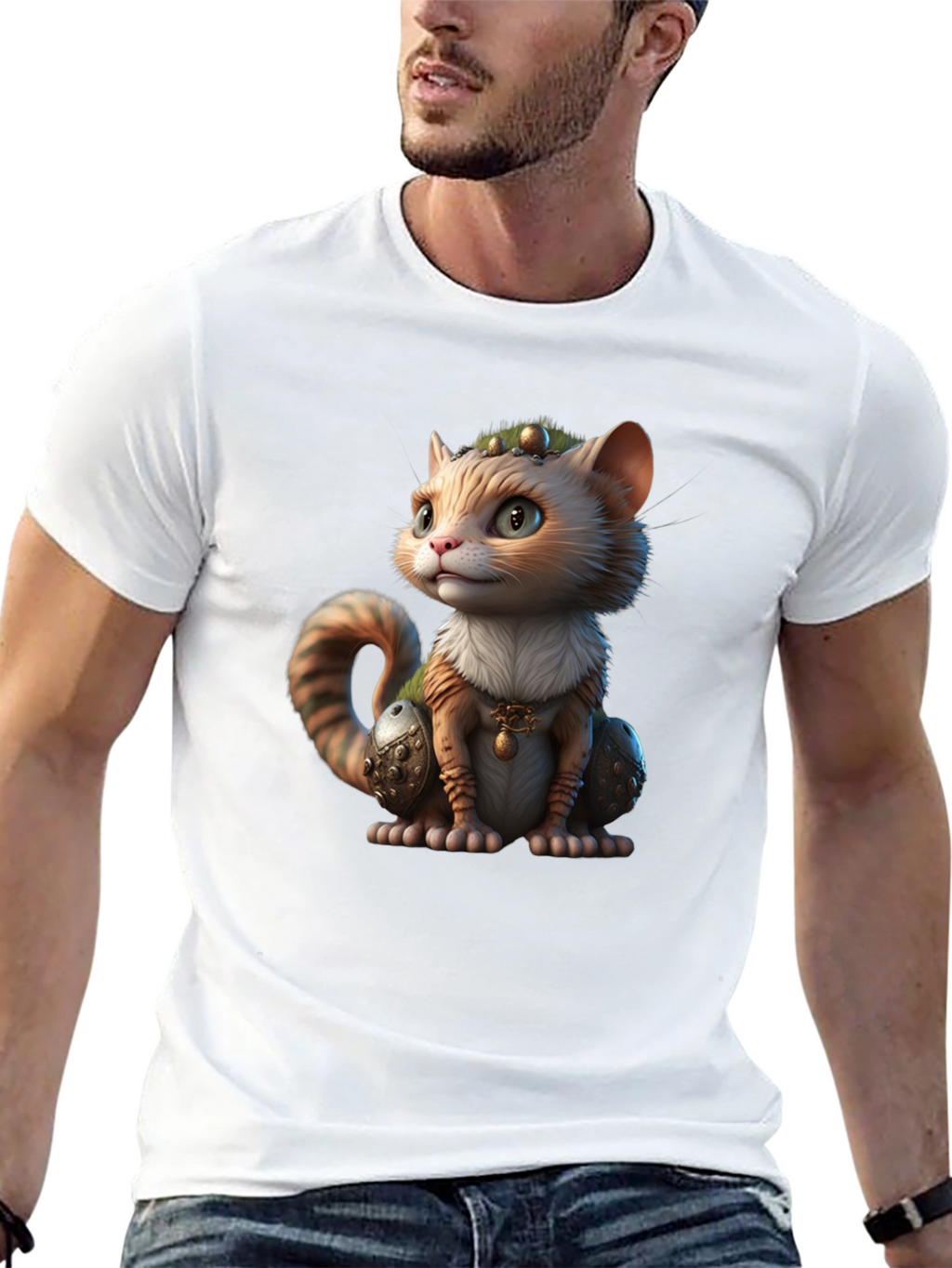 Whimsical Cartoon Cat Graphic Black T-Shirt