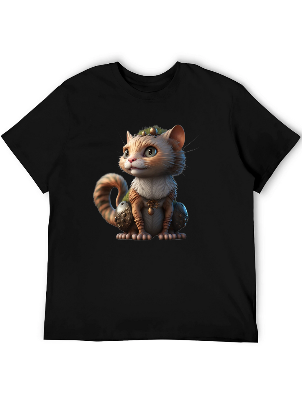 Whimsical Cartoon Cat Graphic Black T-Shirt