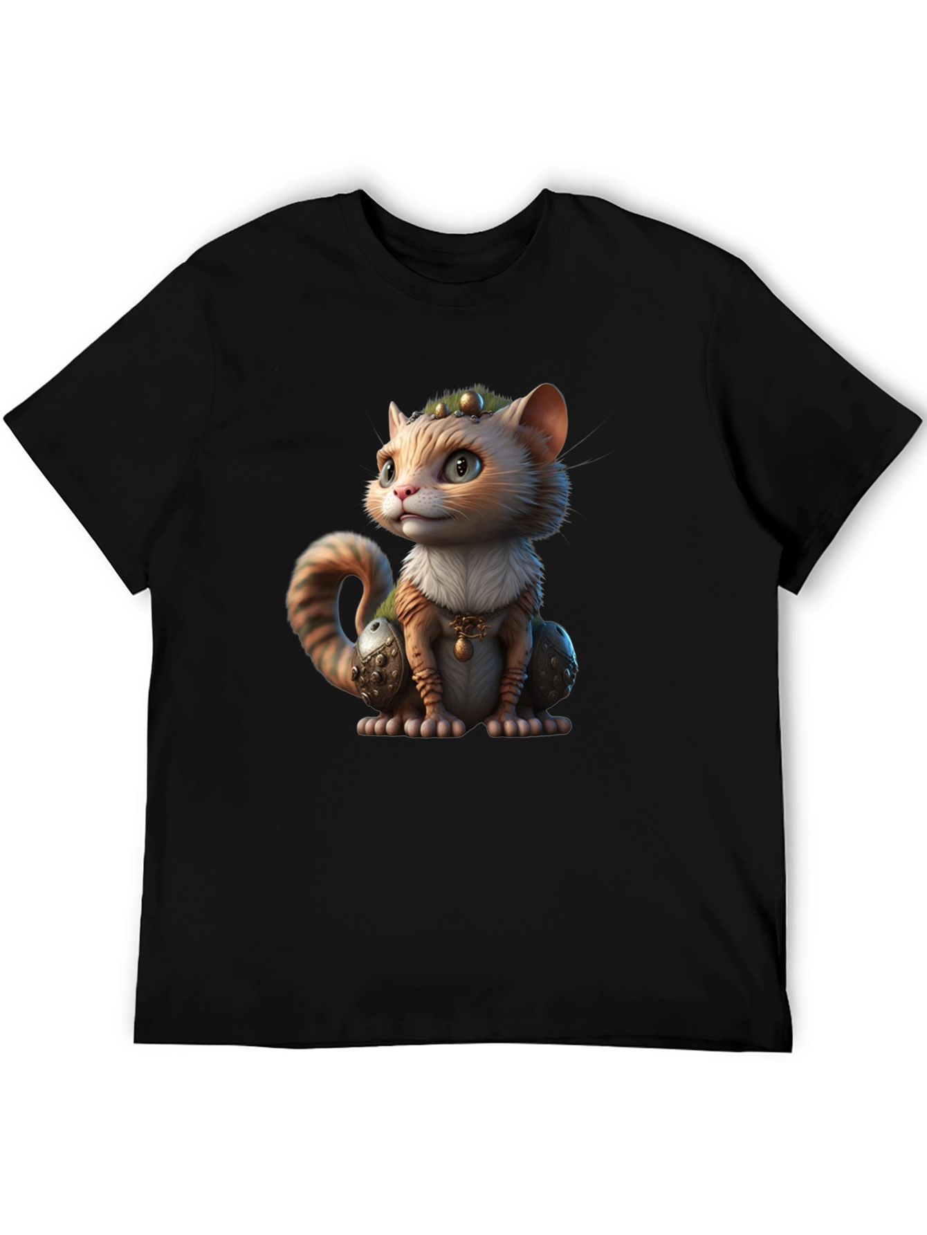 Whimsical Cartoon Cat Graphic Black T-Shirt