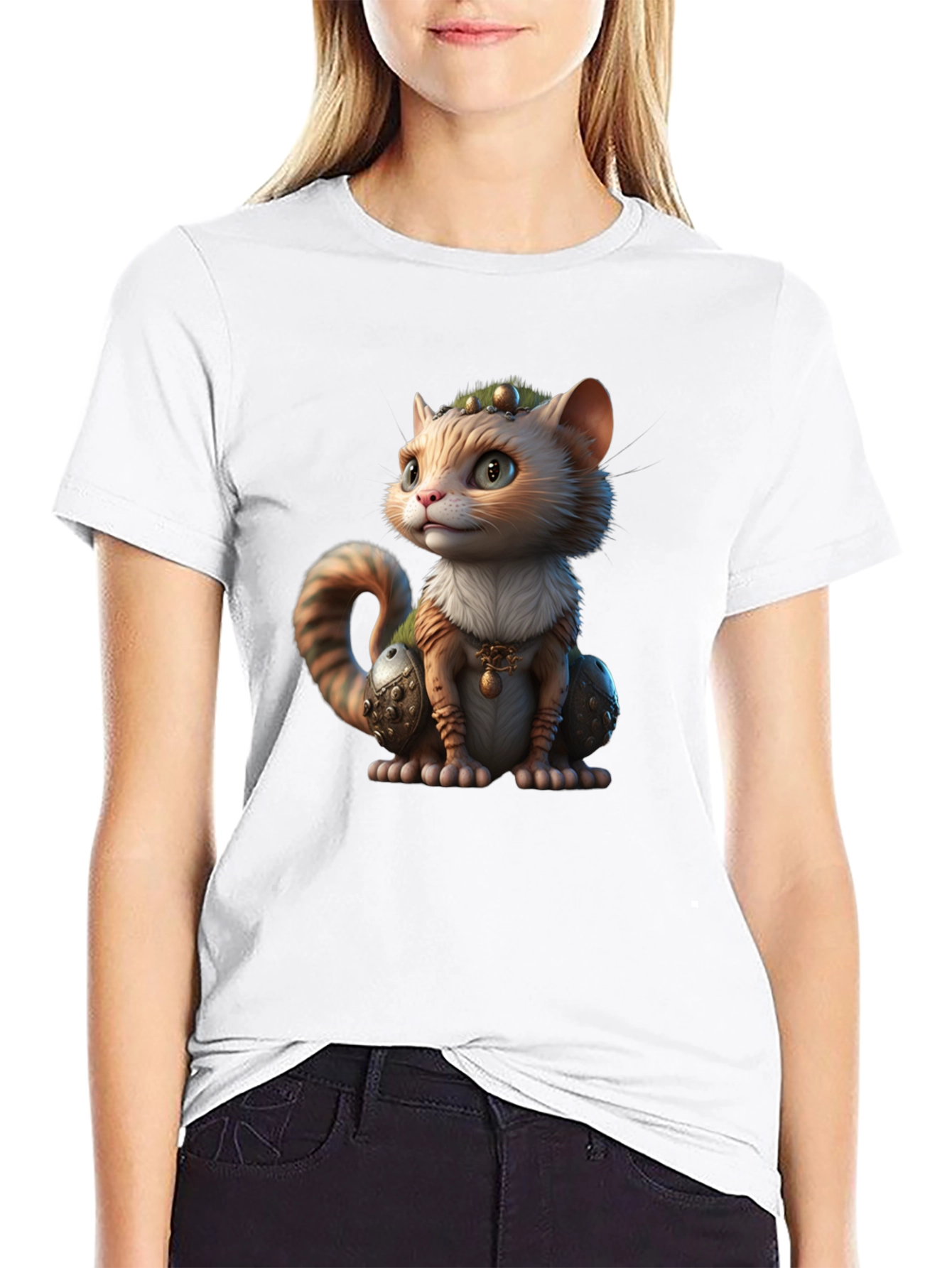 Whimsical Cartoon Cat Graphic Black T-Shirt