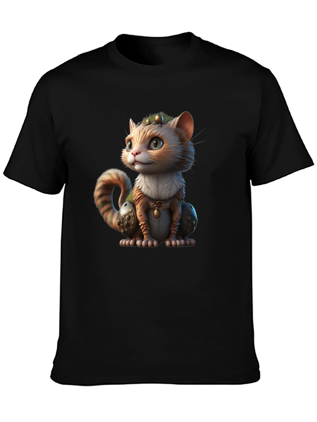 Whimsical Cartoon Cat Graphic Black T-Shirt