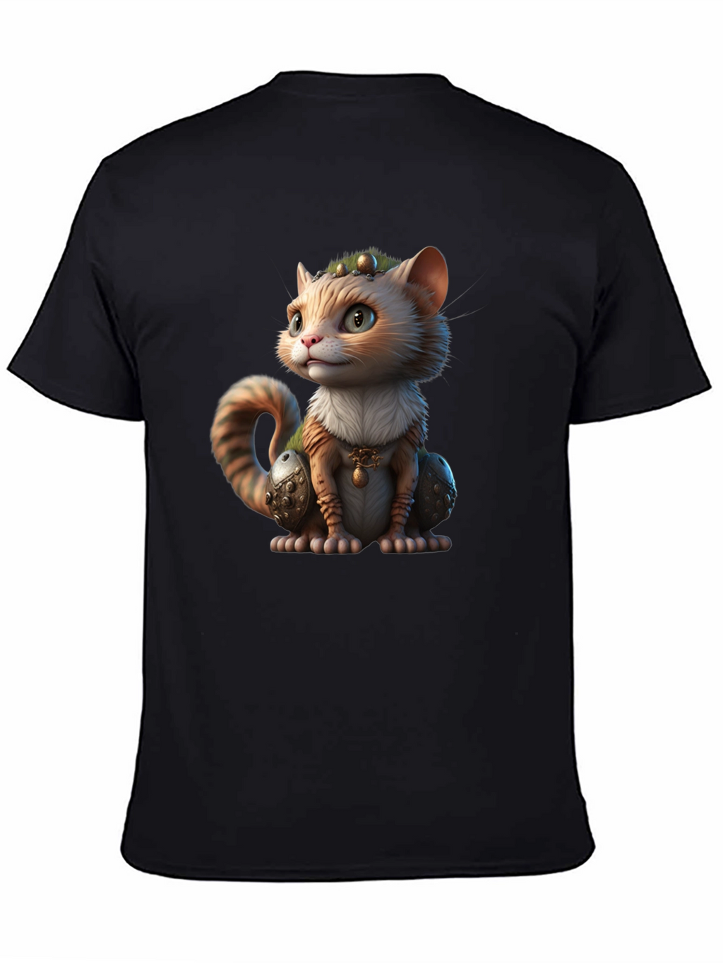 Whimsical Cartoon Cat Graphic Black T-Shirt
