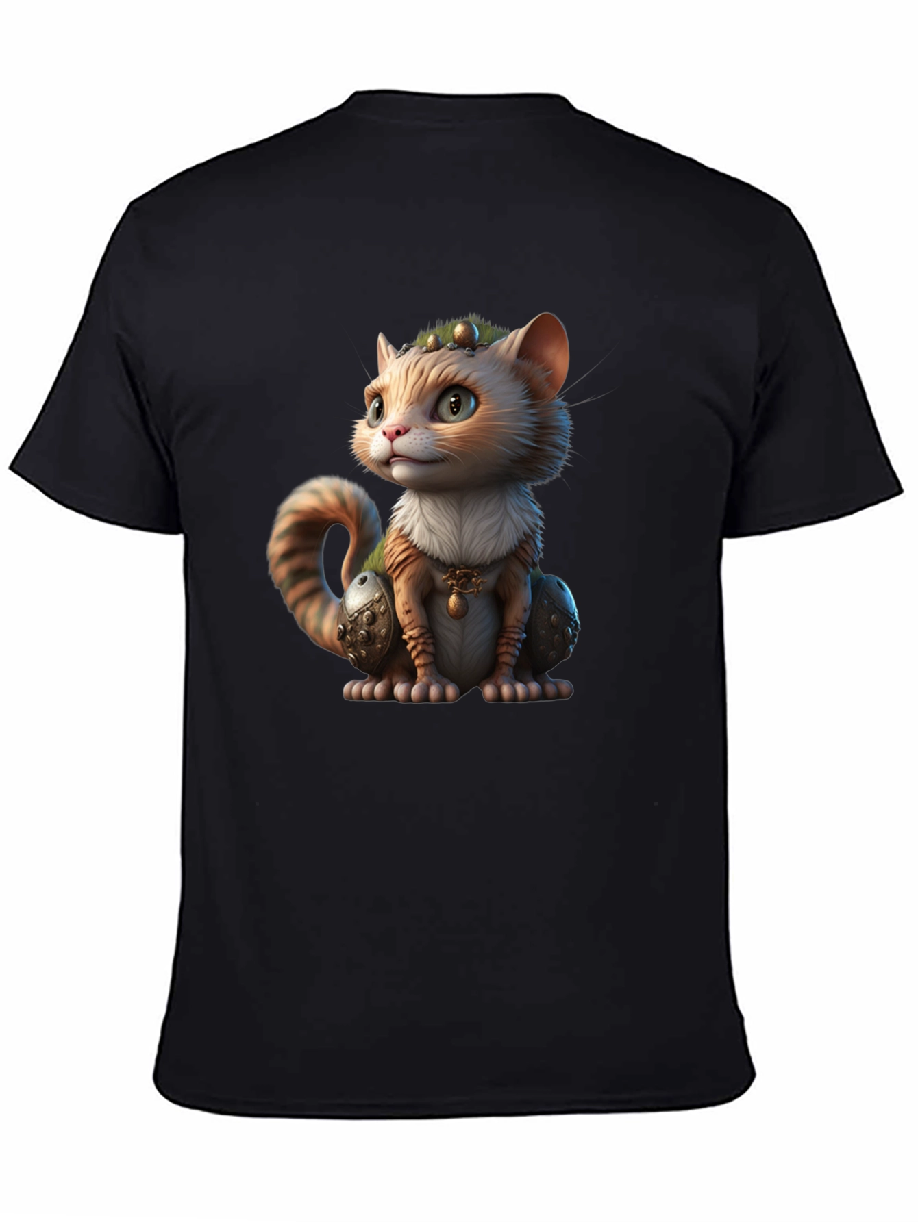 Whimsical Cartoon Cat Graphic Black T-Shirt
