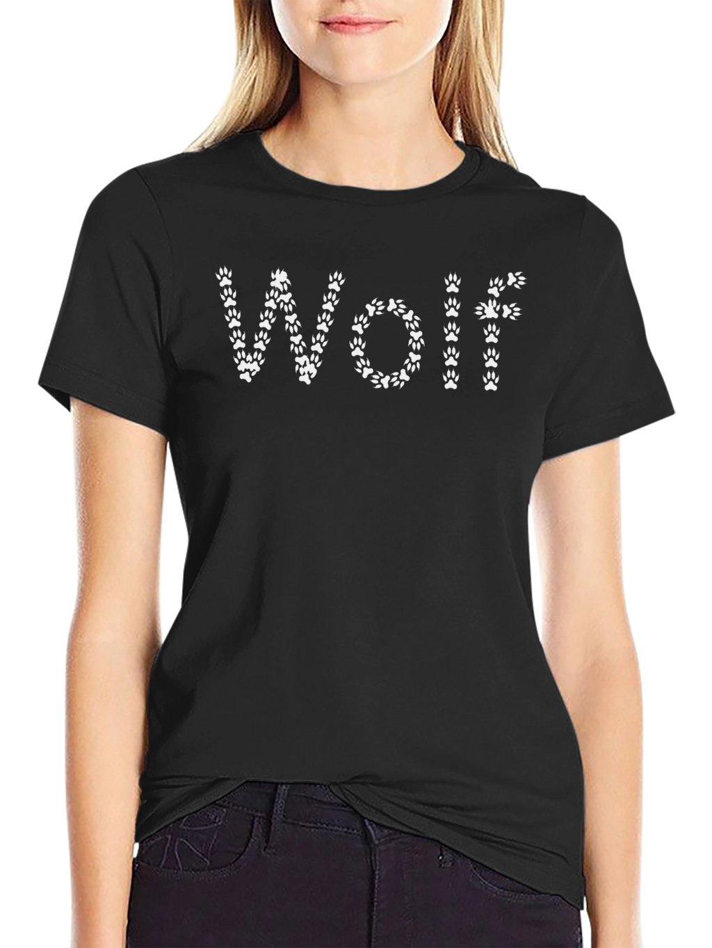 Wolf Paw Print Graphic Tee - Black Cotton T-Shirt