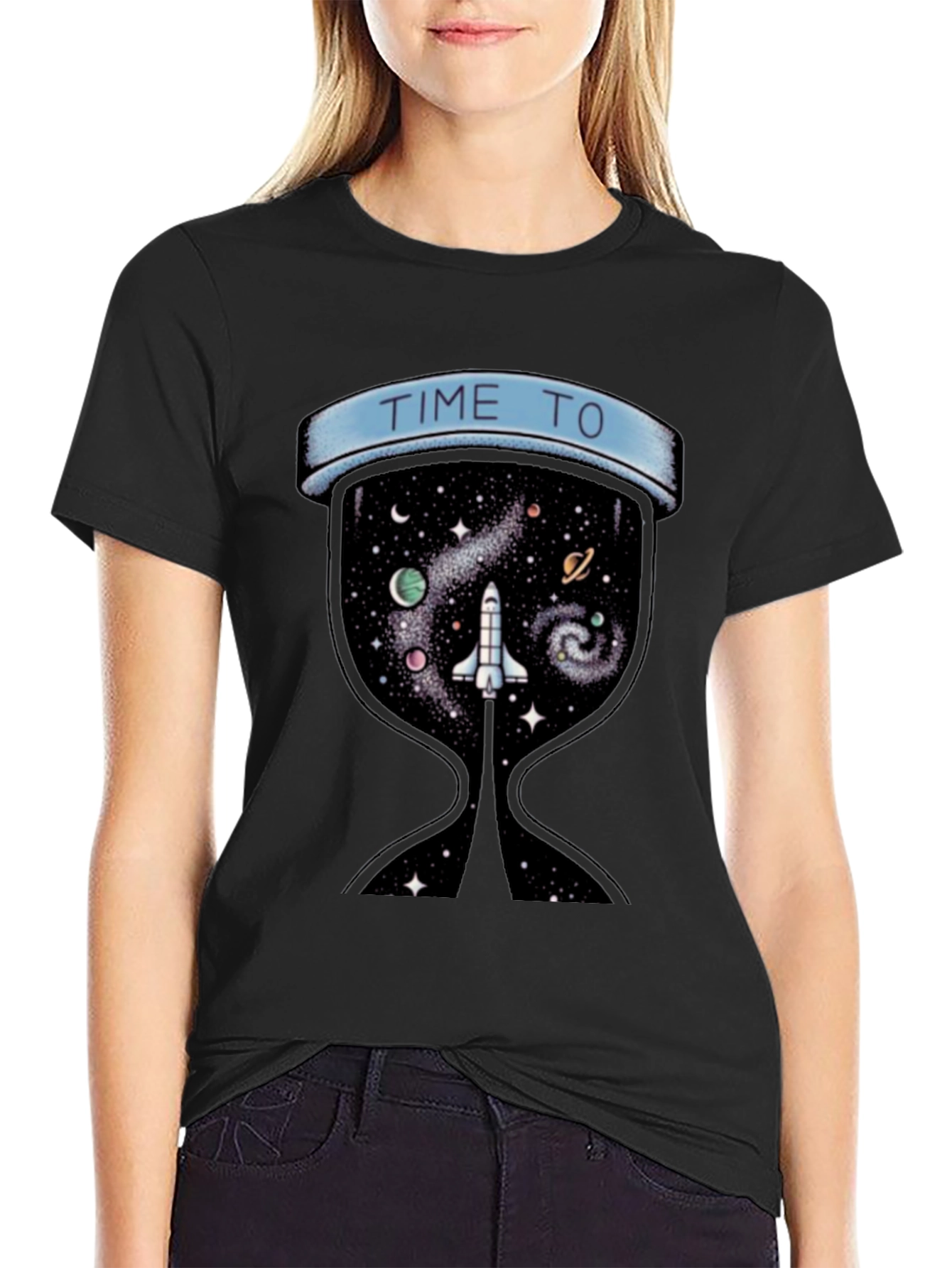 Time To Explore Space Black T-Shirt