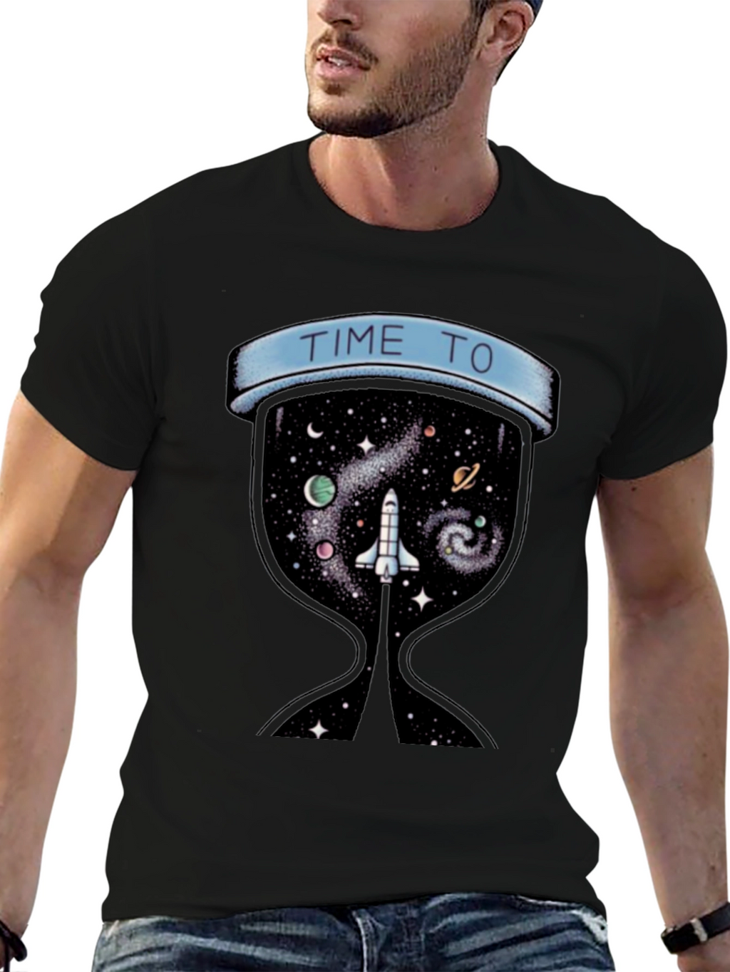 Time To Explore Space Black T-Shirt