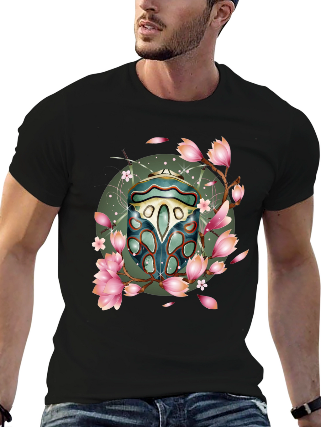 Floral Beetle Graphic T-Shirt - Stylish Casual Wear