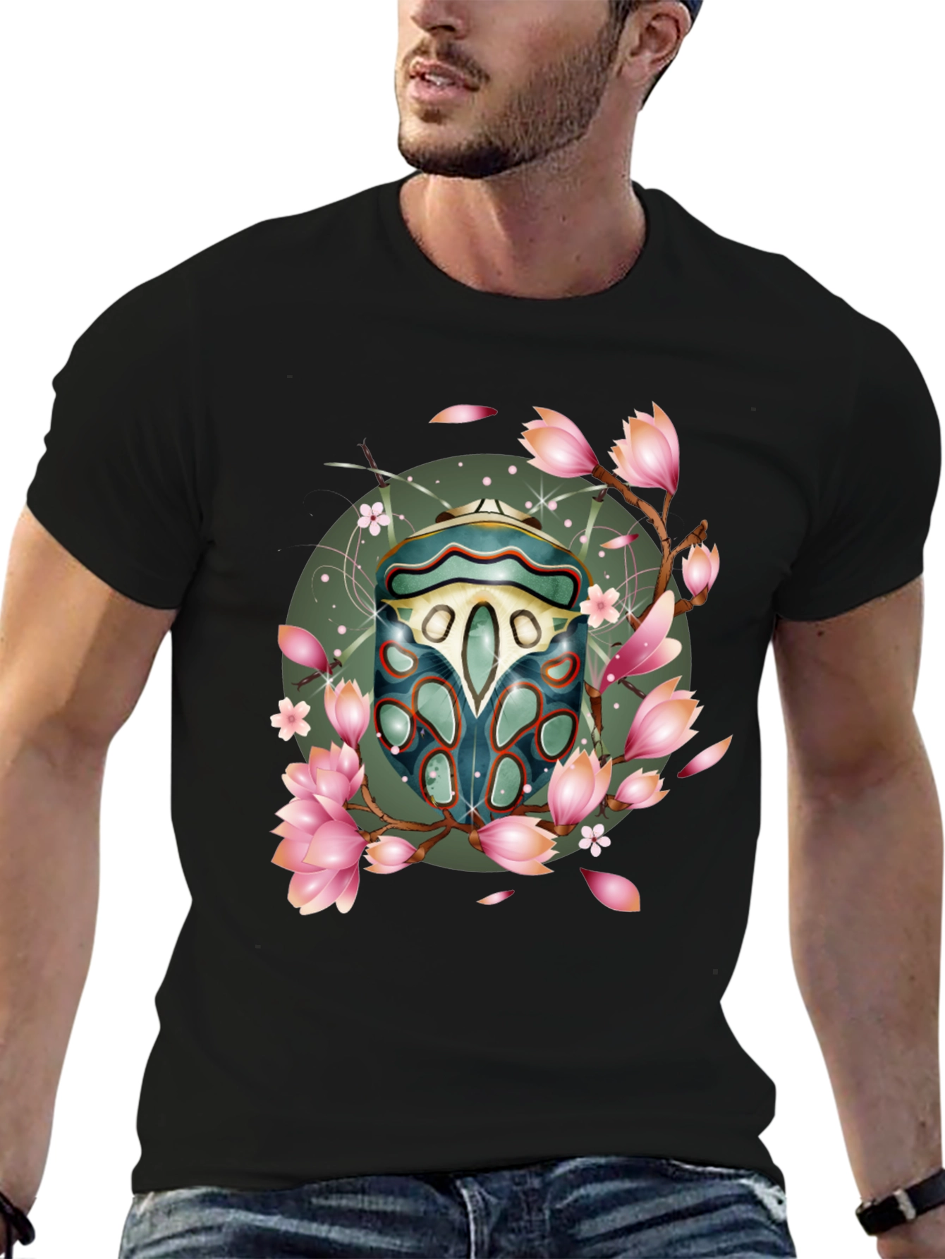 Floral Beetle Graphic T-Shirt - Stylish Casual Wear
