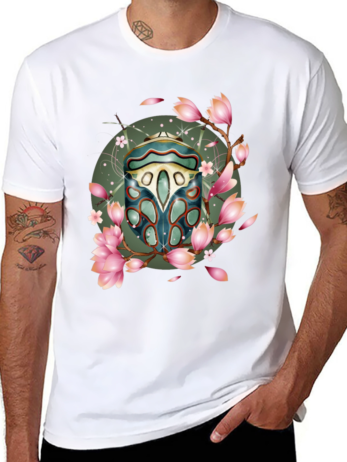 Floral Beetle Graphic T-Shirt - Stylish Casual Wear
