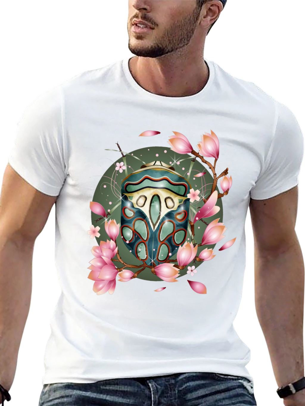 Floral Beetle Graphic T-Shirt - Stylish Casual Wear