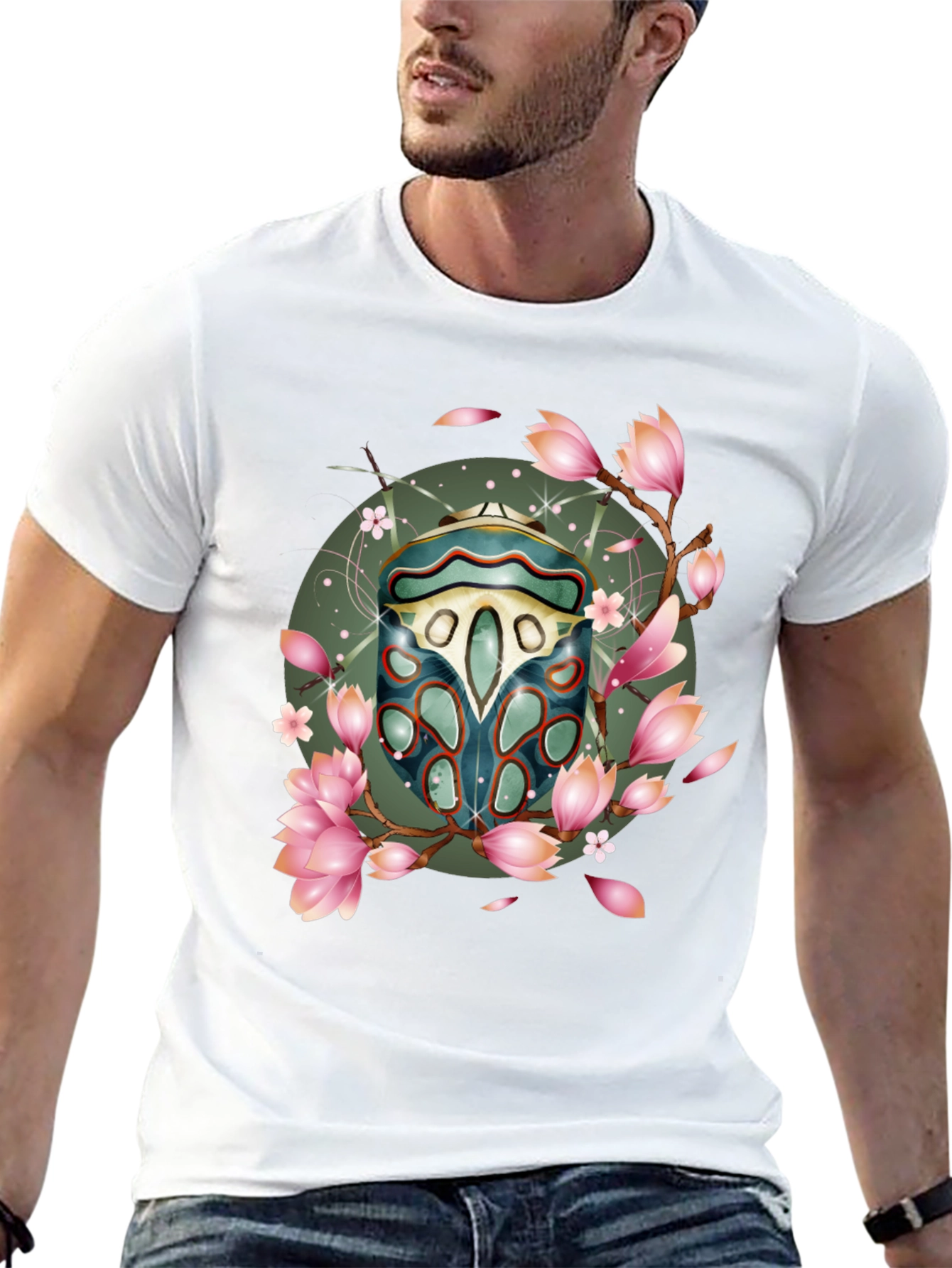 Floral Beetle Graphic T-Shirt - Stylish Casual Wear