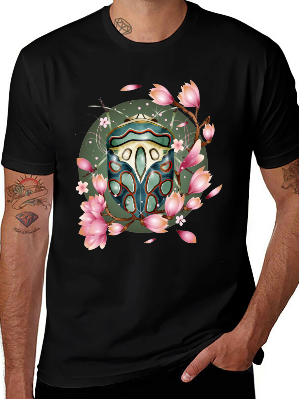 Floral Beetle Graphic T-Shirt - Stylish Casual Wear
