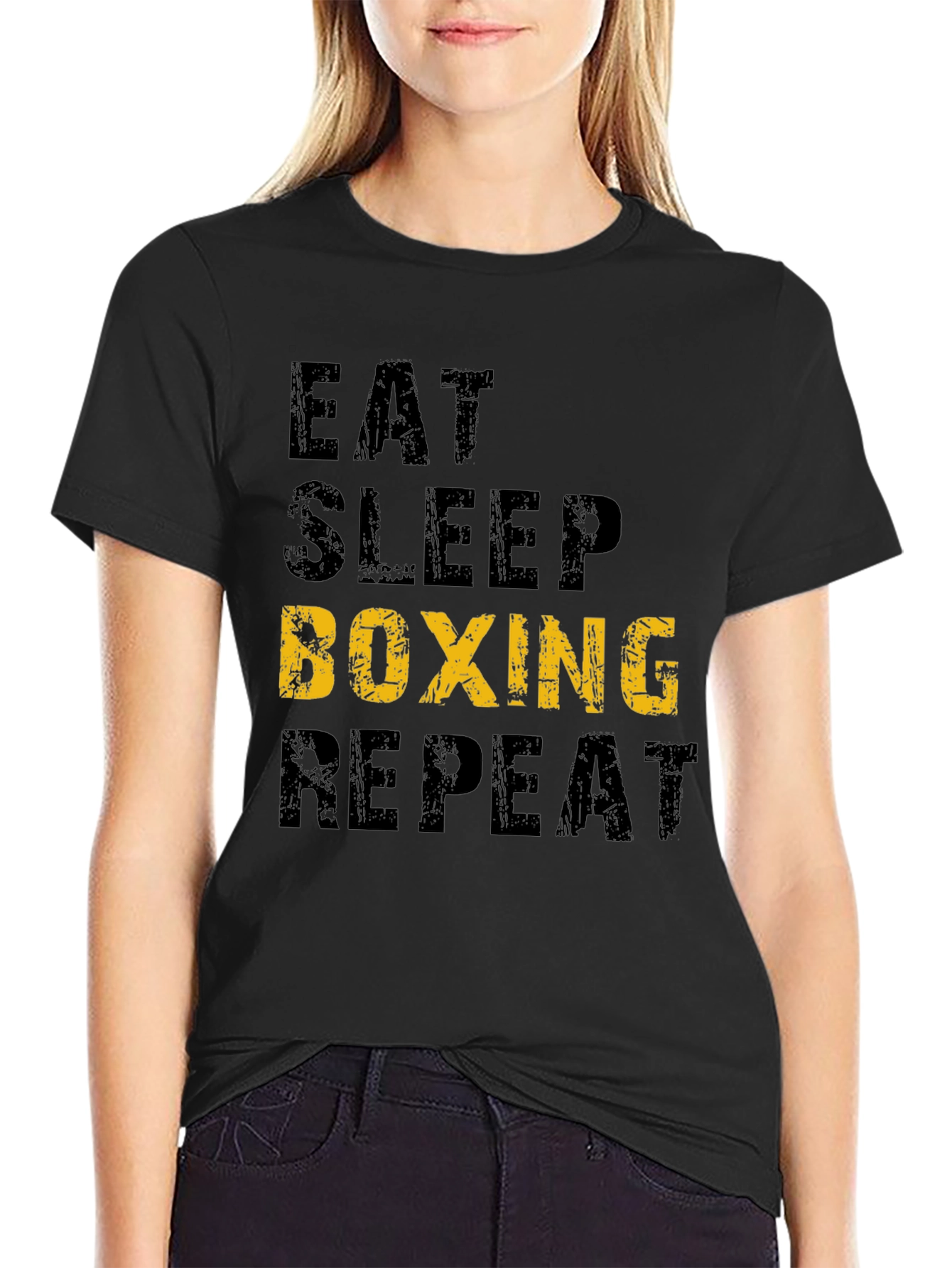 Eat Sleep Boxing Repeat T-Shirt - Black Graphic Print