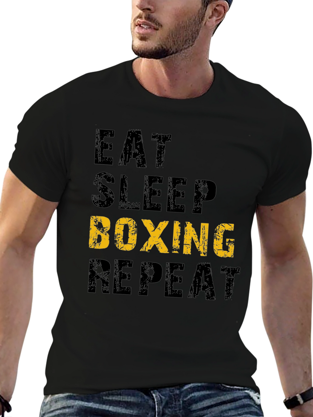 Eat Sleep Boxing Repeat T-Shirt - Black Graphic Print