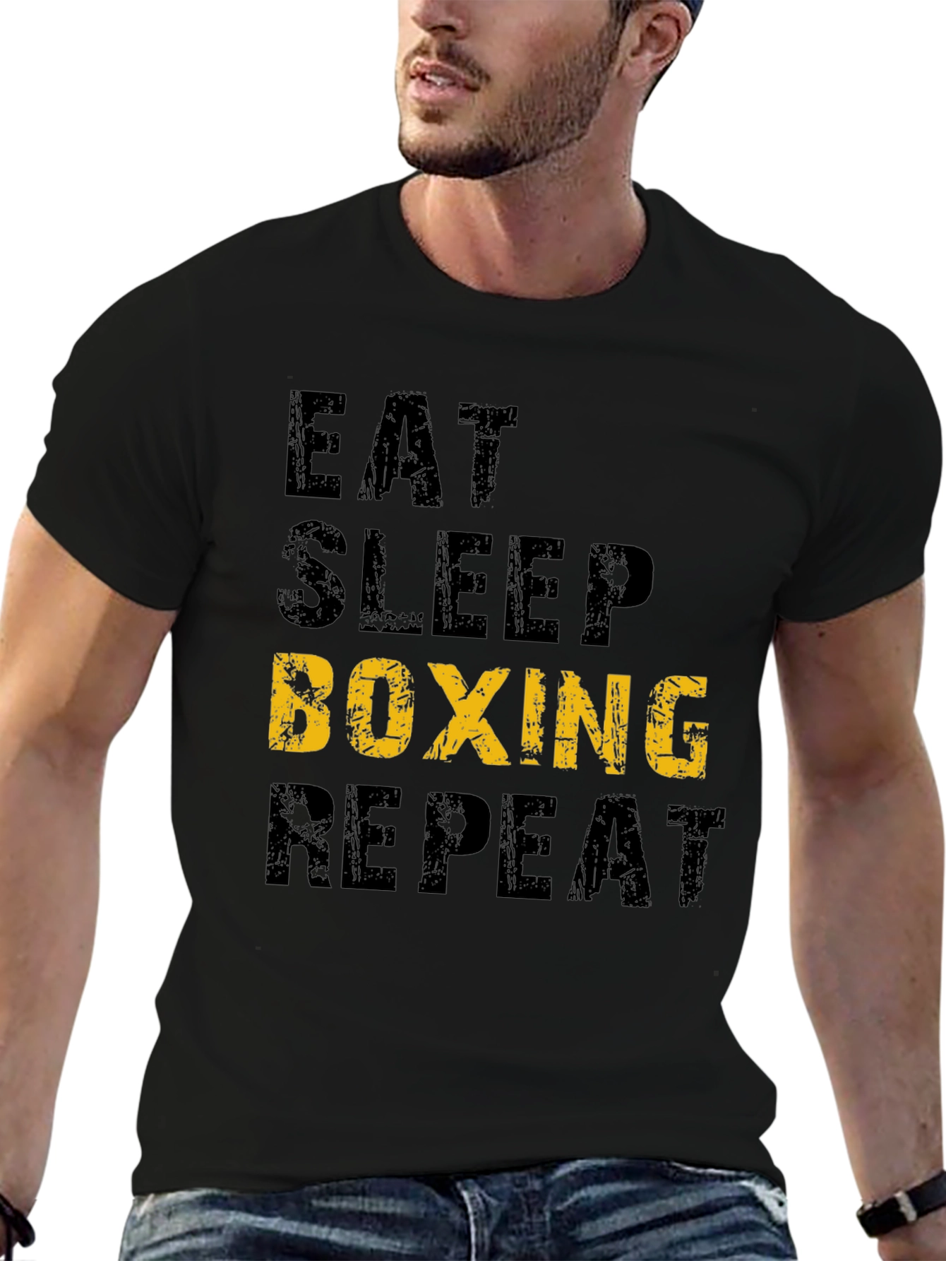 Eat Sleep Boxing Repeat T-Shirt - Black Graphic Print