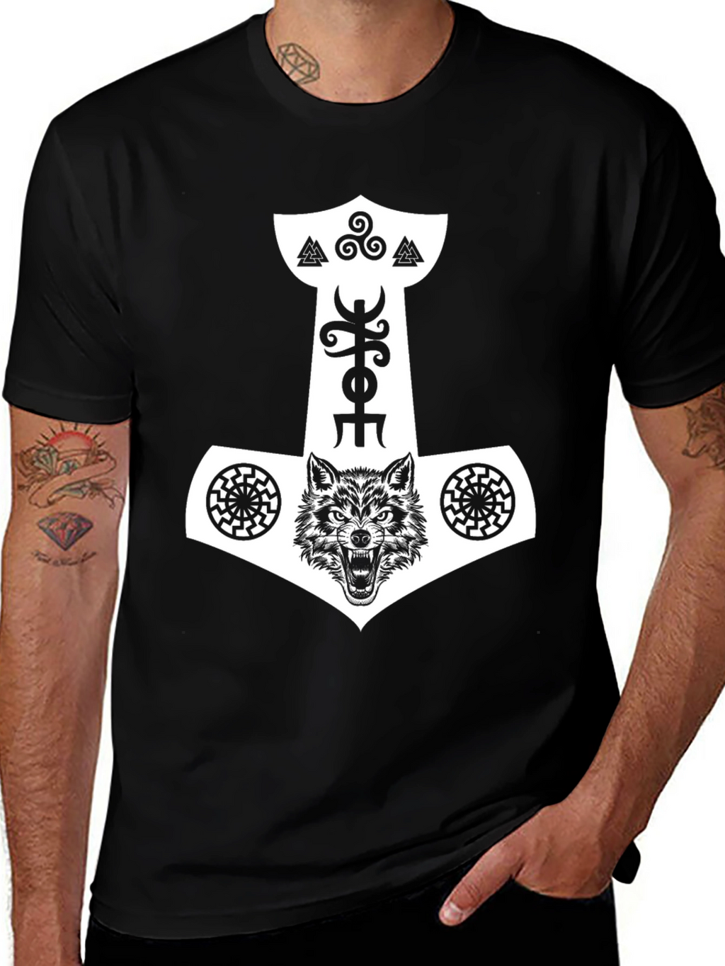 Viking Wolf Hammer Graphic Tee