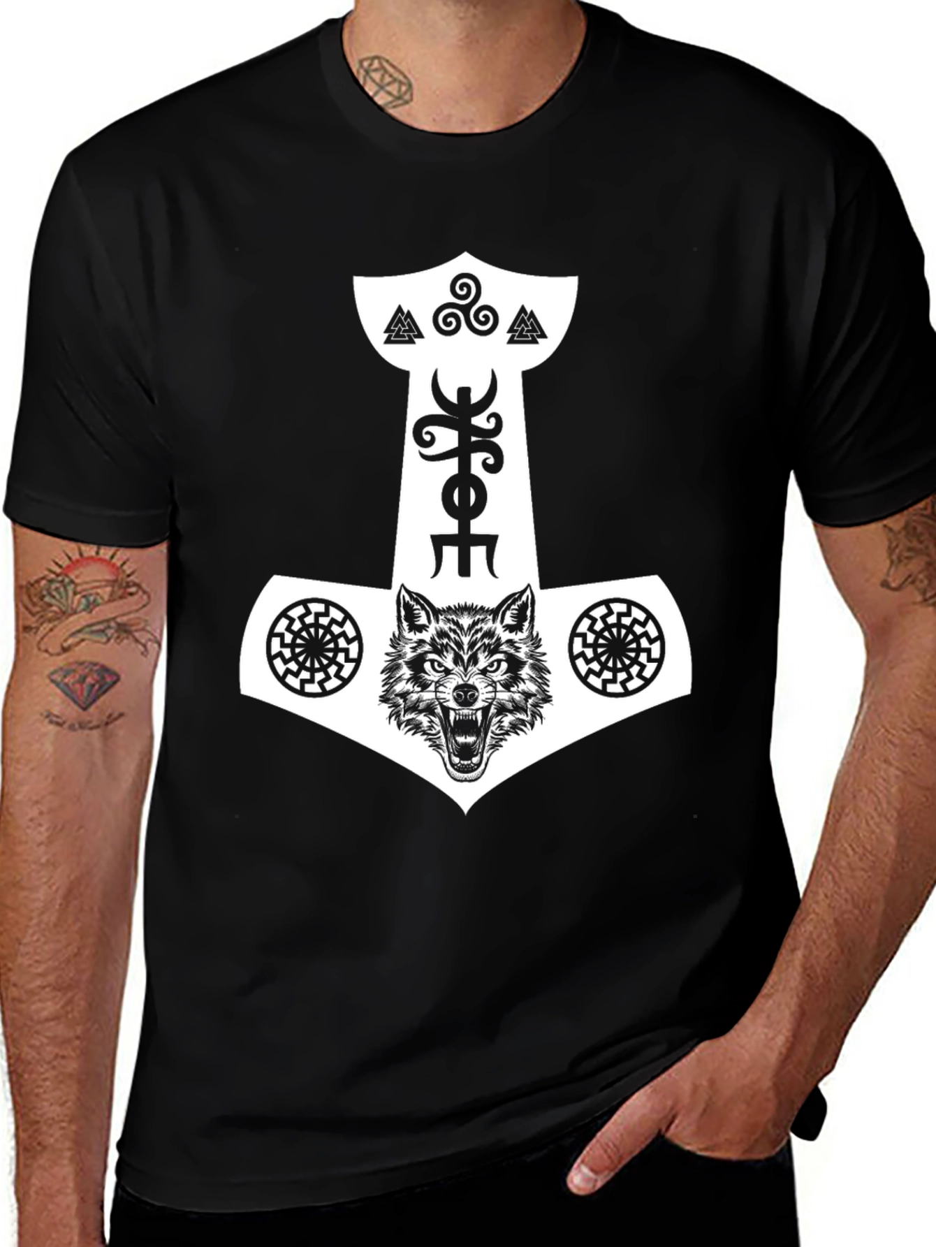 Viking Wolf Hammer Graphic Tee