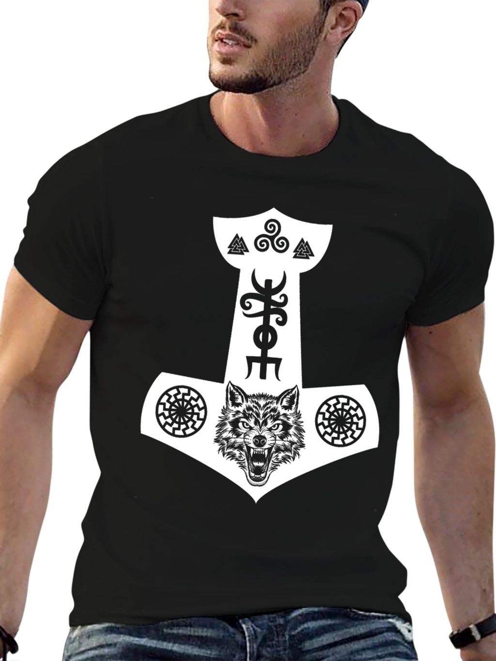 Viking Wolf Hammer Graphic Tee