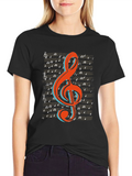 Musical Treble Clef Graphic Tee - Black Cotton