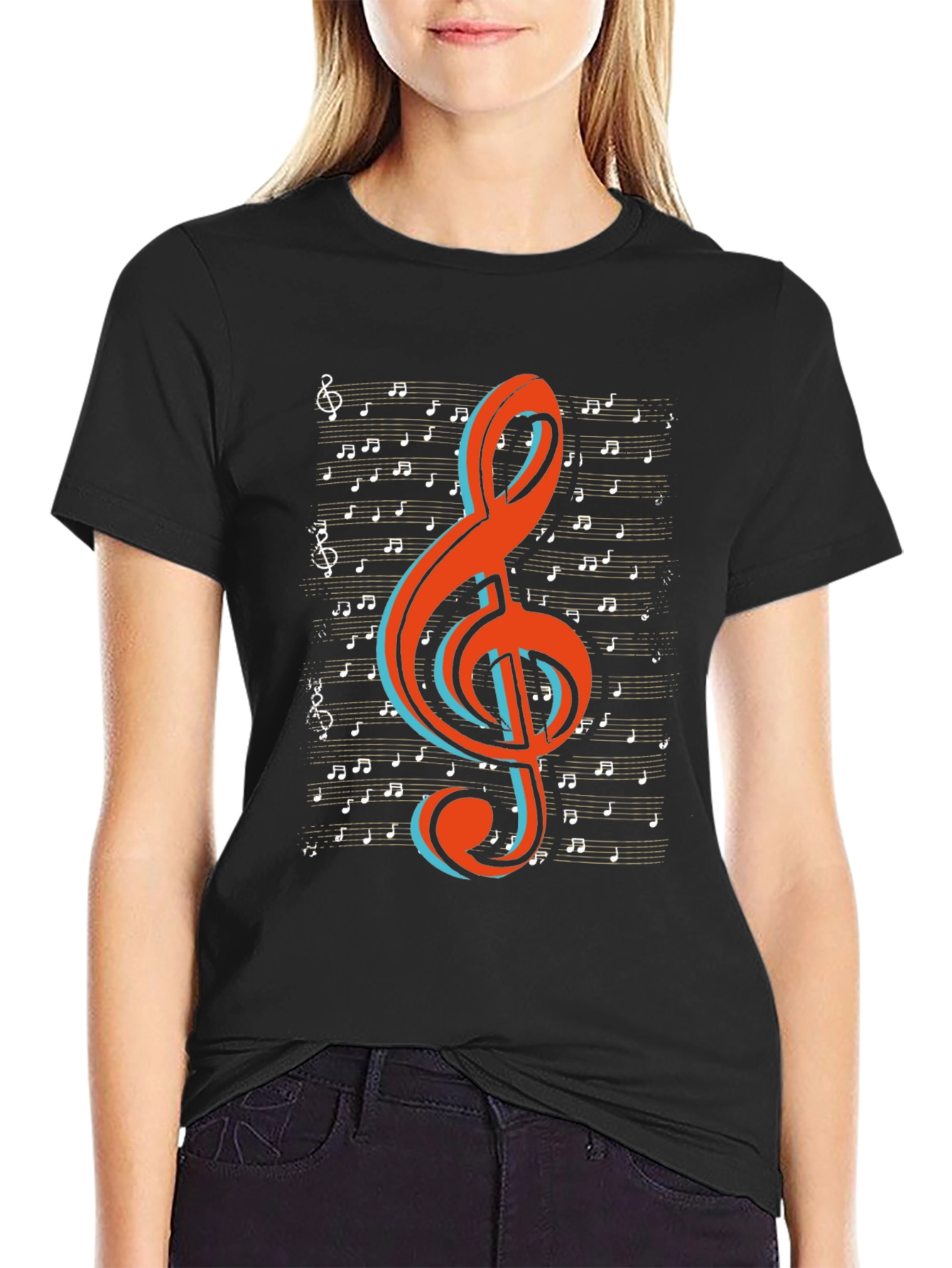 Musical Treble Clef Graphic Tee - Black Cotton