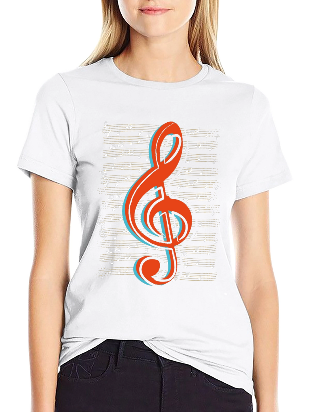 Musical Treble Clef Graphic Tee - Black Cotton