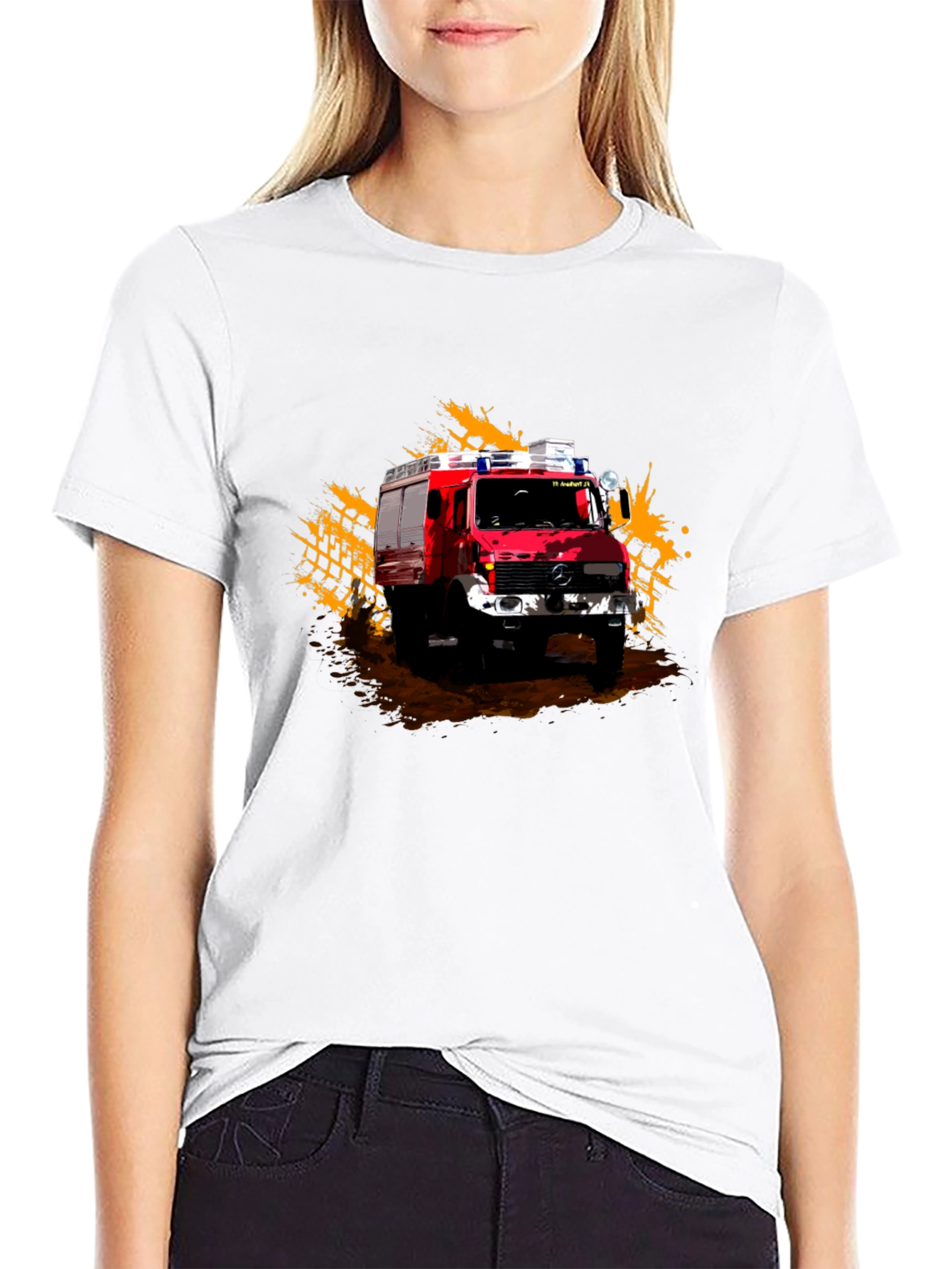Firetruck Graphic Tee - Black Cotton T-Shirt