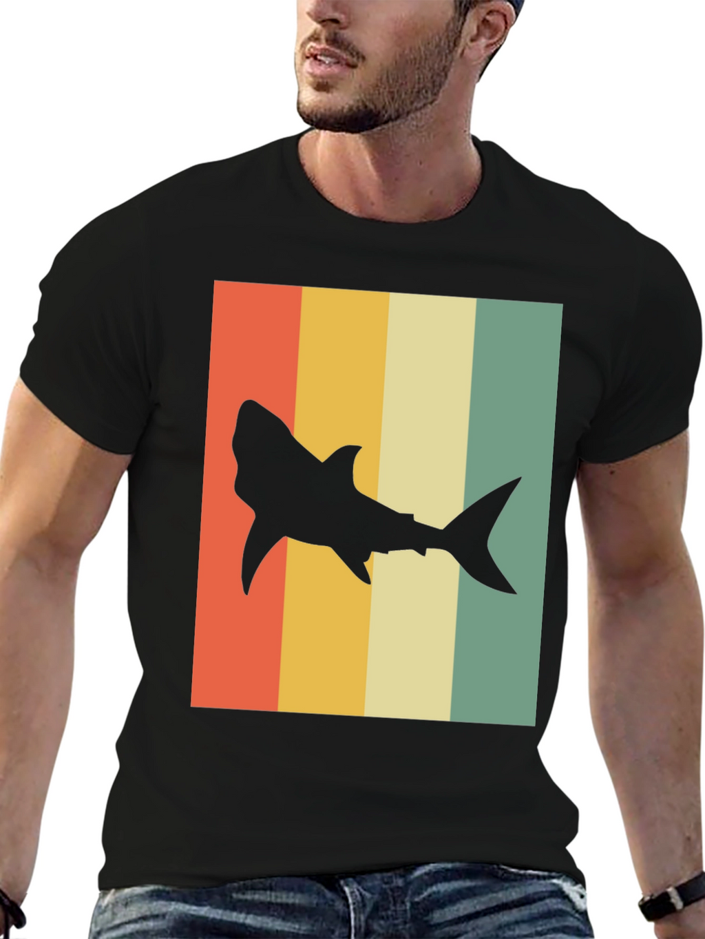 Retro Shark T-Shirt - Mens Black Tee