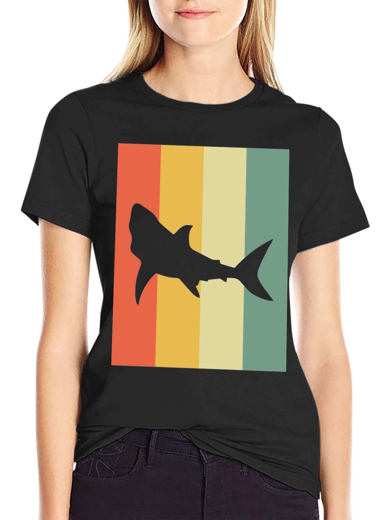 Retro Shark T-Shirt - Mens Black Tee