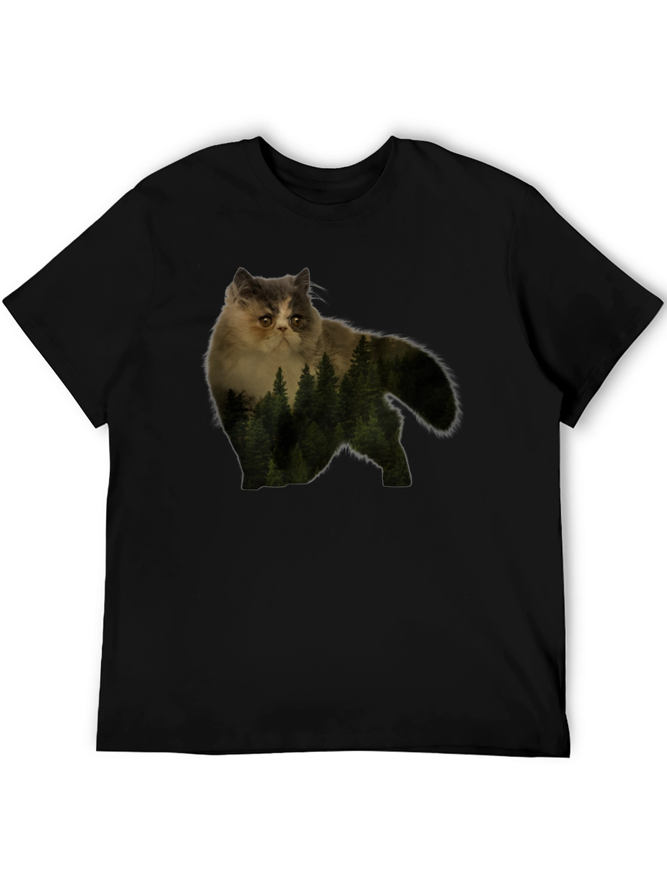 Cat Forest Graphic Tee - Nature Lovers Black T-Shirt
