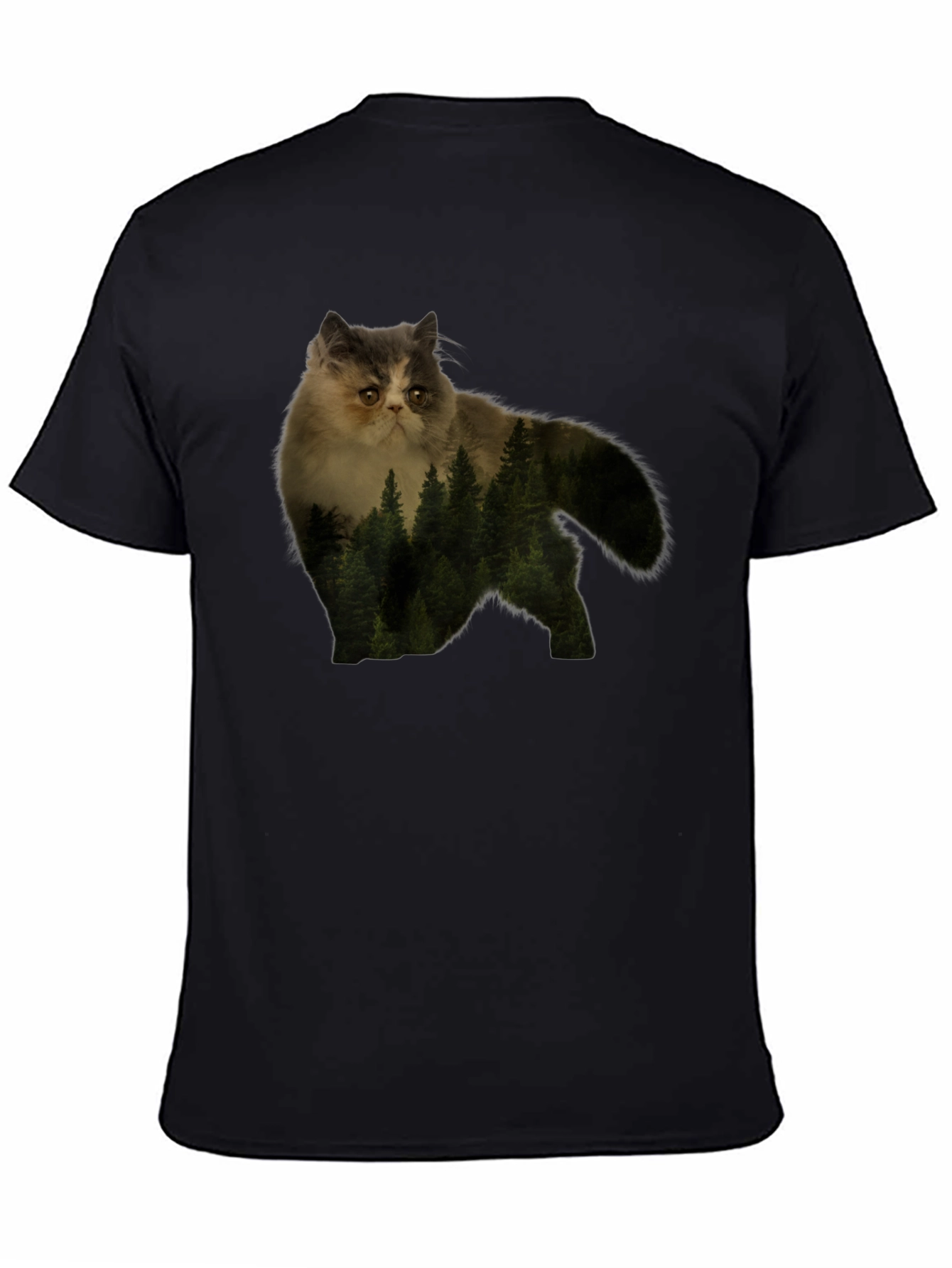 Cat Forest Graphic Tee - Nature Lovers Black T-Shirt
