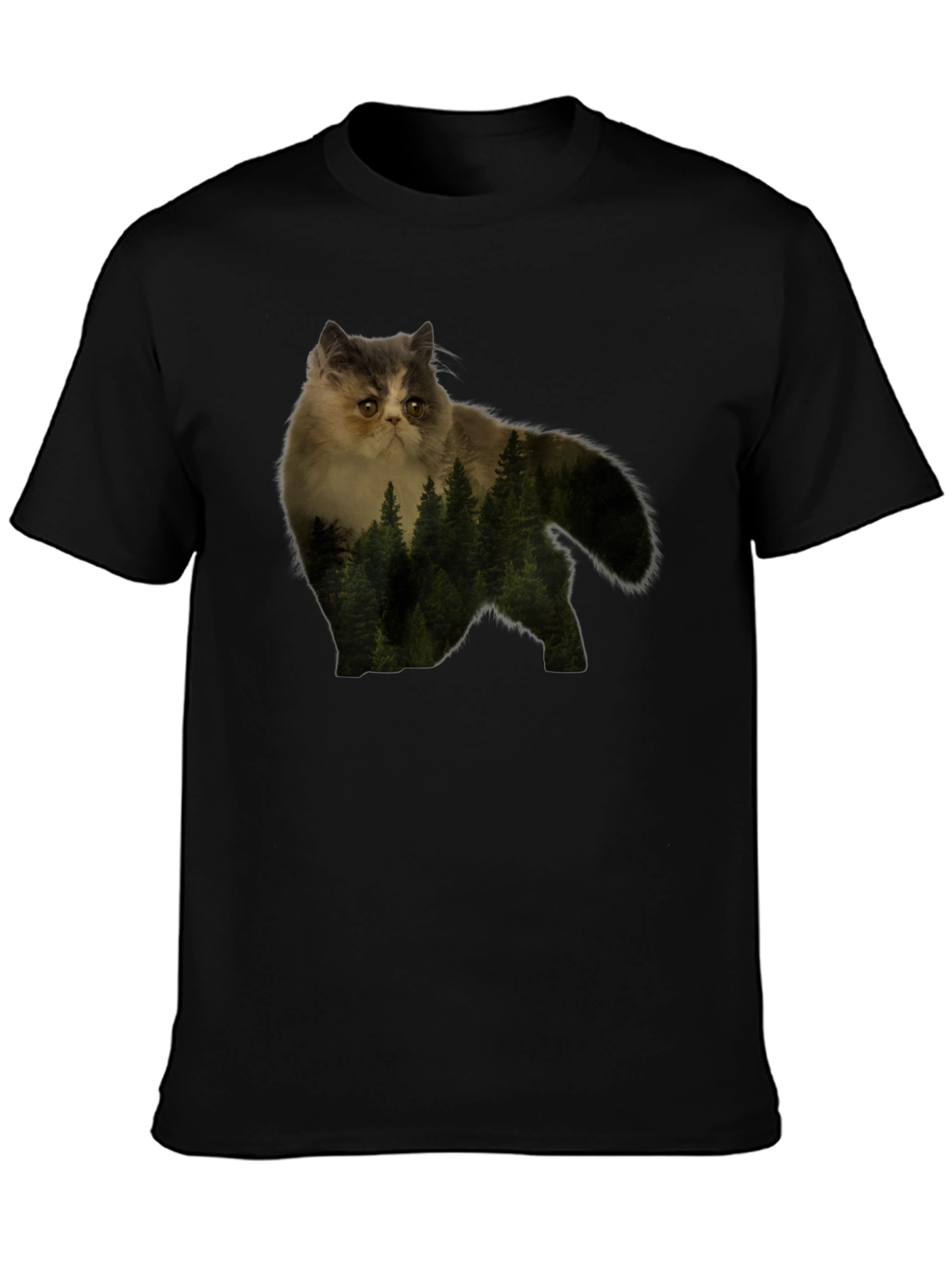 Cat Forest Graphic Tee - Nature Lovers Black T-Shirt