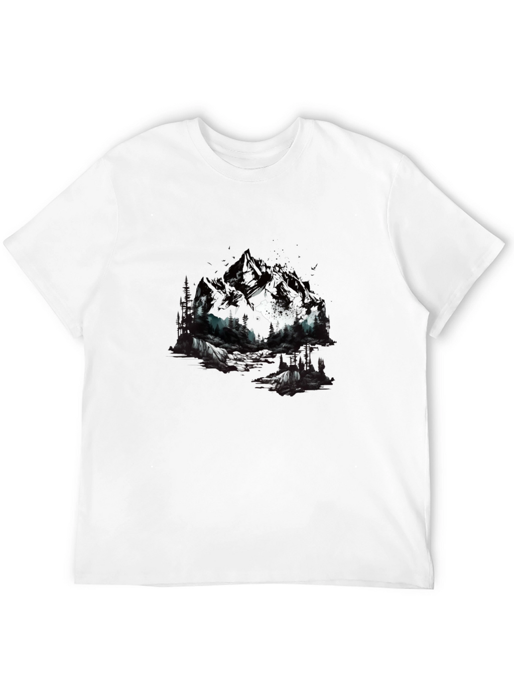 Abstract Mountain & Wolf Graphic Tee - Black