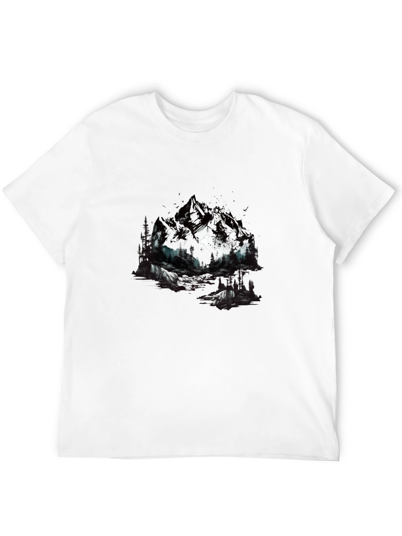 Abstract Mountain & Wolf Graphic Tee - Black