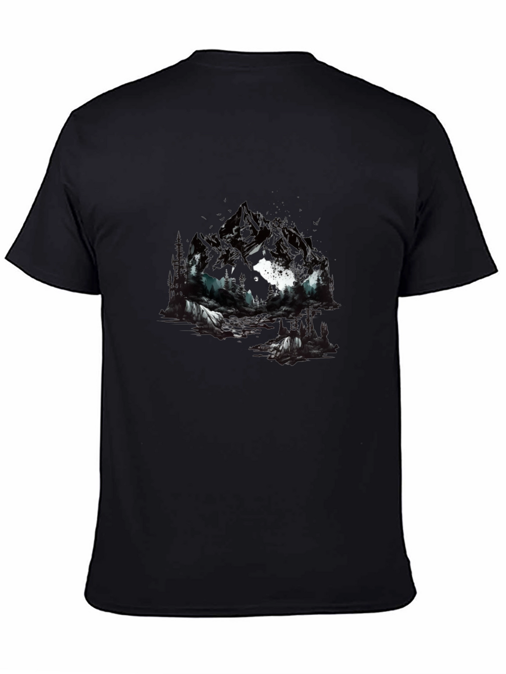 Abstract Mountain & Wolf Graphic Tee - Black