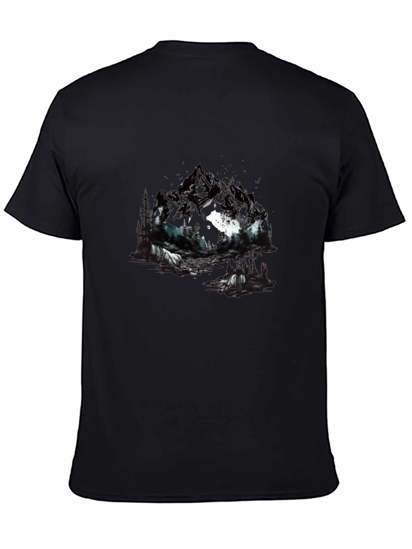 Abstract Mountain & Wolf Graphic Tee - Black