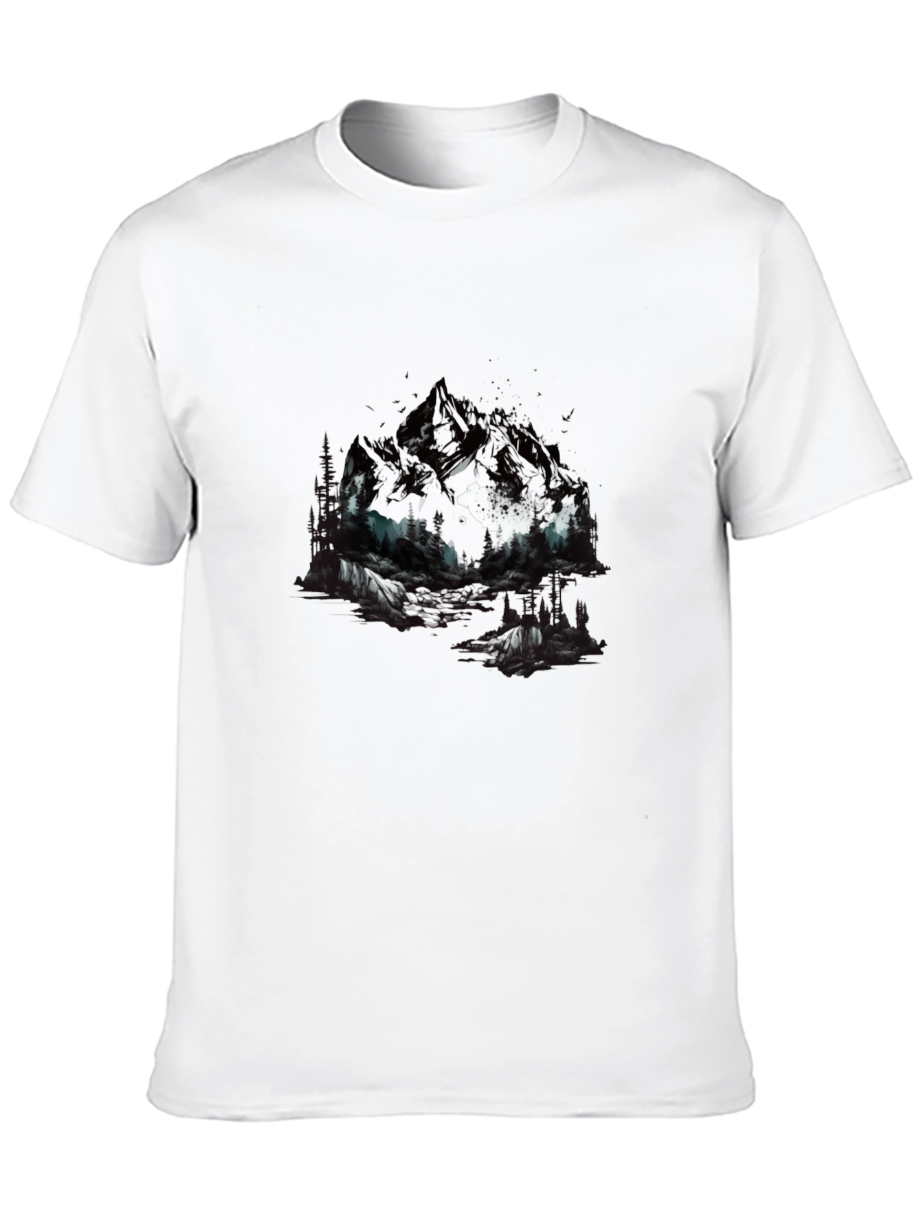 Abstract Mountain & Wolf Graphic Tee - Black
