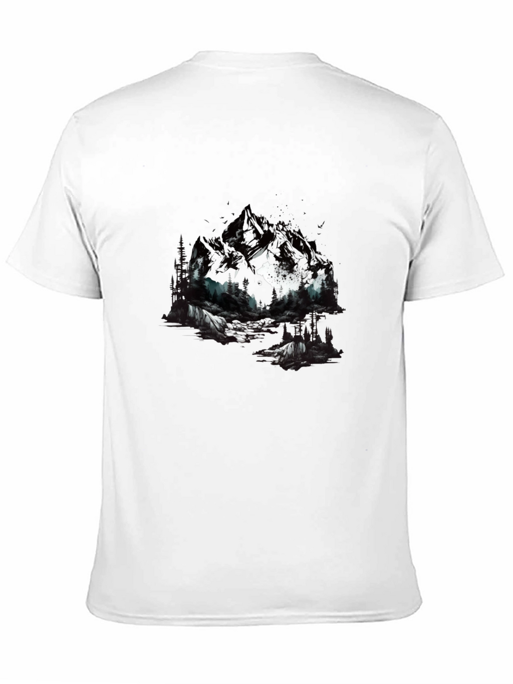 Abstract Mountain & Wolf Graphic Tee - Black