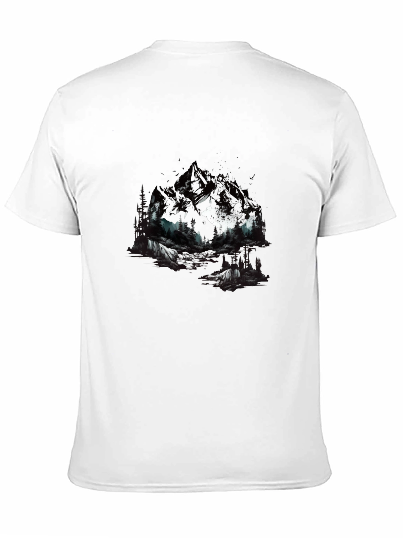 Abstract Mountain & Wolf Graphic Tee - Black