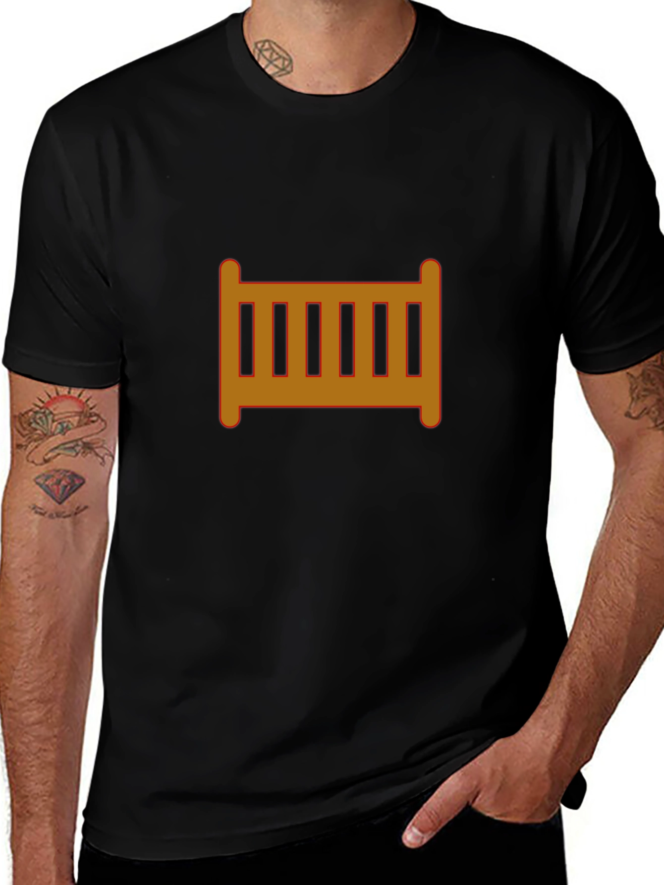 Mens Black T-Shirt with Crib Graphic