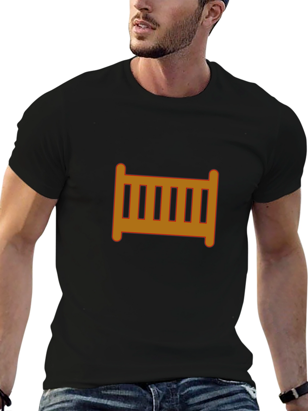 Mens Black T-Shirt with Crib Graphic